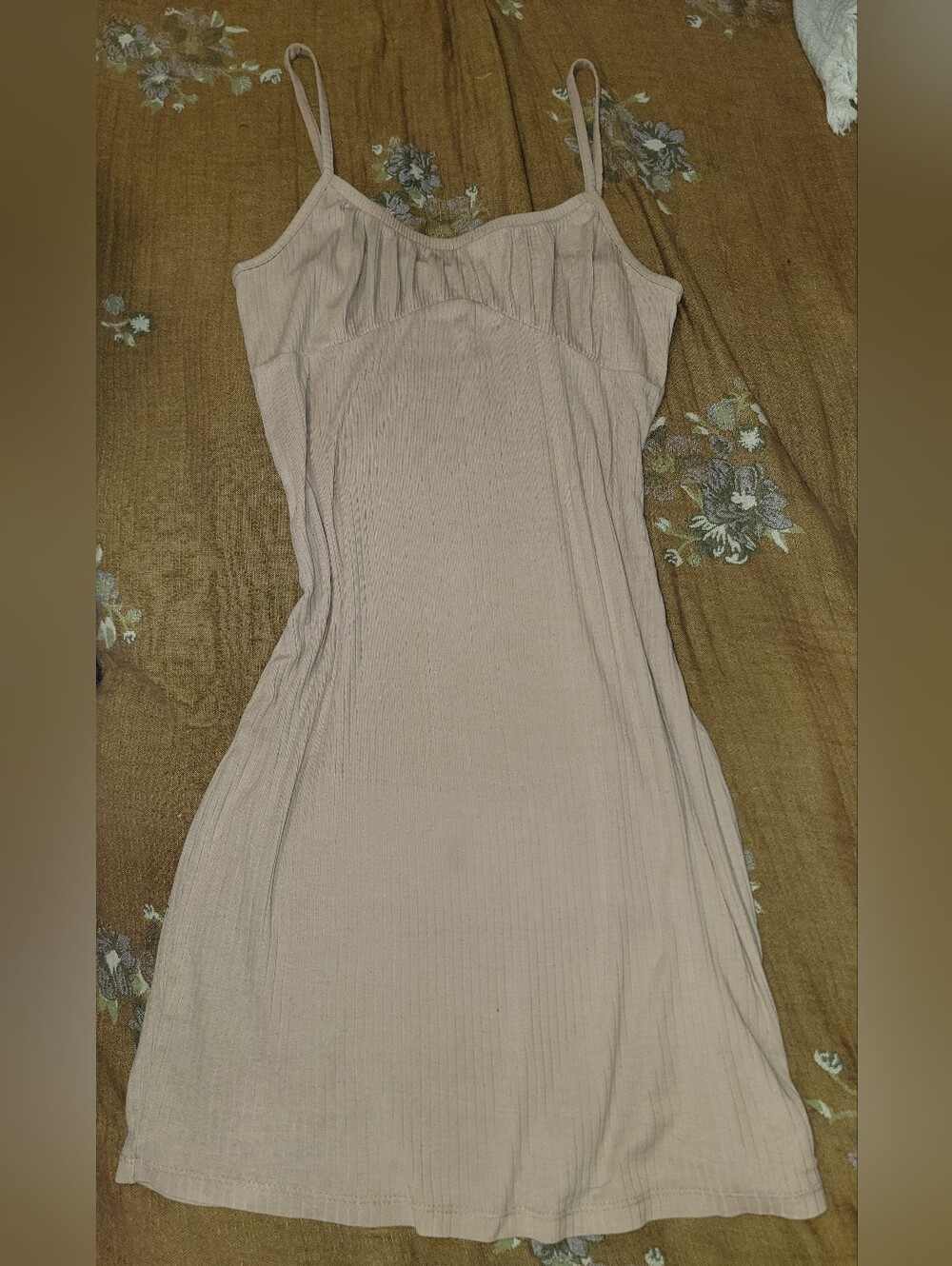 Strapless Ribbed Cotton Dress in Nude Beige